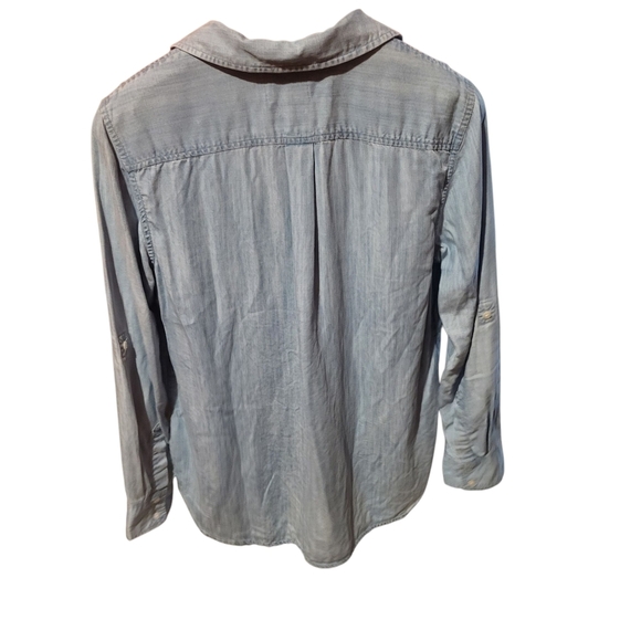 Vineyard Vines Chambray Blue Denim High Low Relaxed Fit Tunic Size 12 - Picture 2 of 5